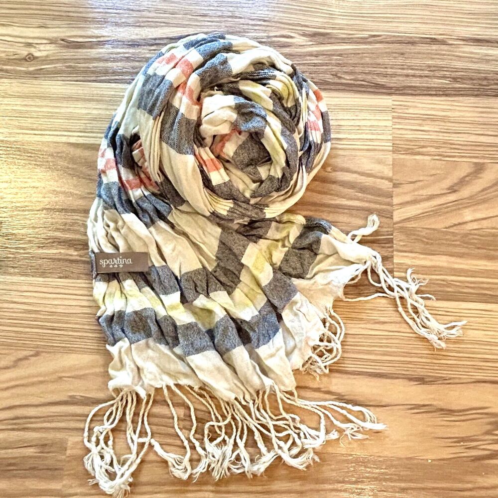 SPARTINA 449 Scarf 100% Viscose Stripes Fringe 82 inches